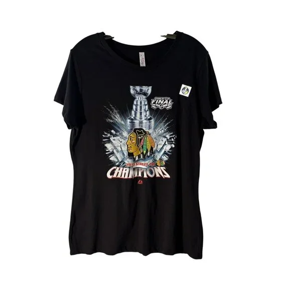 Chicago Blackhawks 2013 Stanley Cup Champions T-Shirt Alstyle Black Graphic Tee - Picture 1 of 4